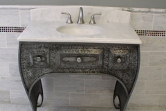 Sarah Console in weathered pewter, White Carrara stone top and sink MD